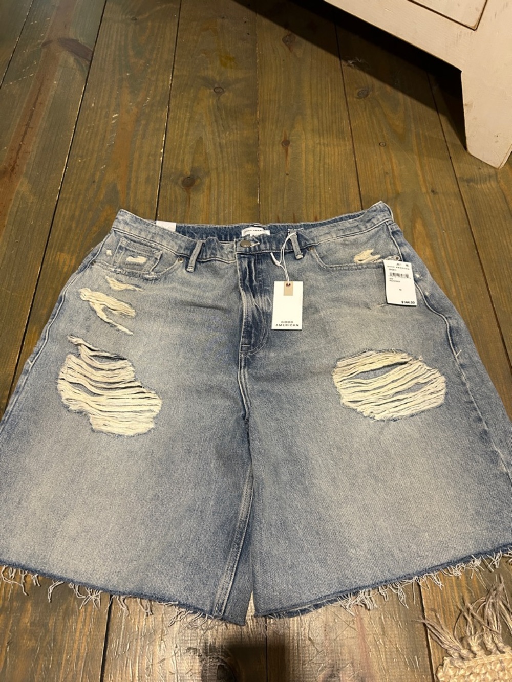 Good American Good Extreme High Waist Denim Barrel Shorts